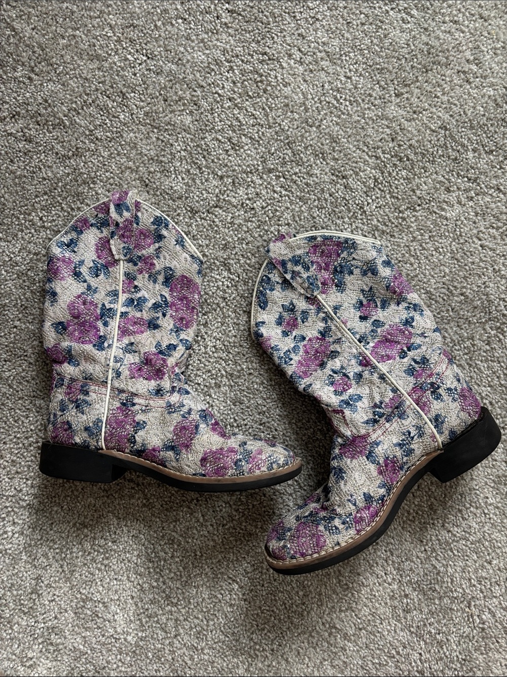 Floral Embroidered Cowboy Boots Purple
